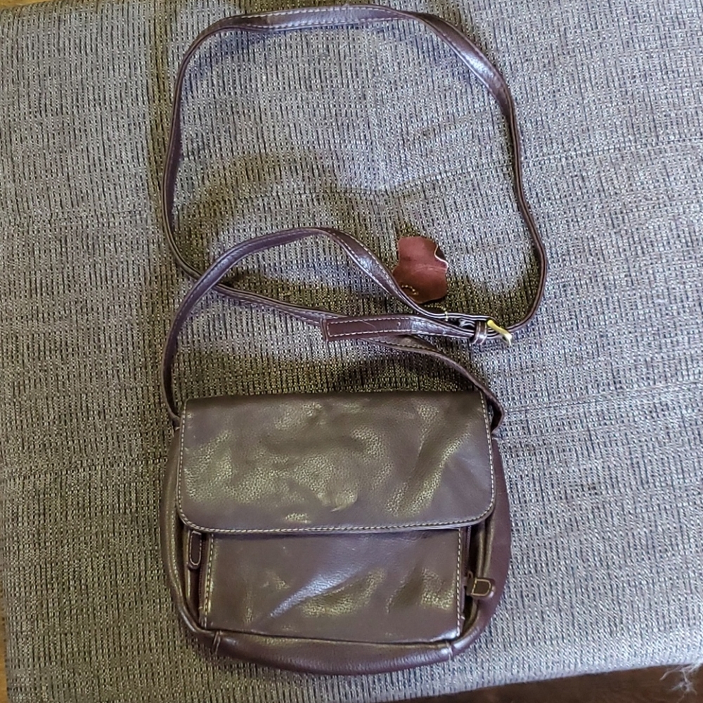 Brown genuine leather cross body bag
